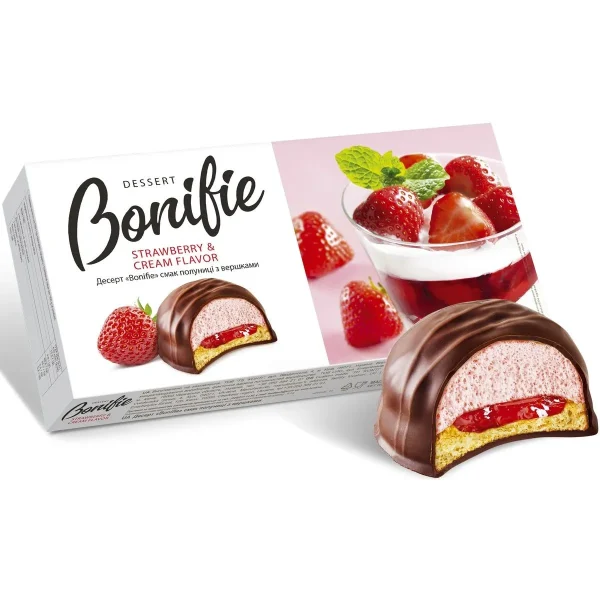 DESERT GLAZURAT CU AROMA DE CĂPȘUNI ȘI FRIȘCĂ, 232G