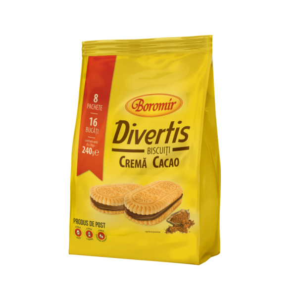 BOROMIR DIVERTIS BISCUIȚI CU CREMĂ DE CACAO, 240G