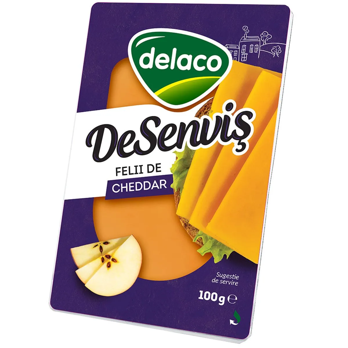 CHEDAR 100G BRÂNZĂ CHEDAR FELII DESENVIȘ, 100G - imagine 1